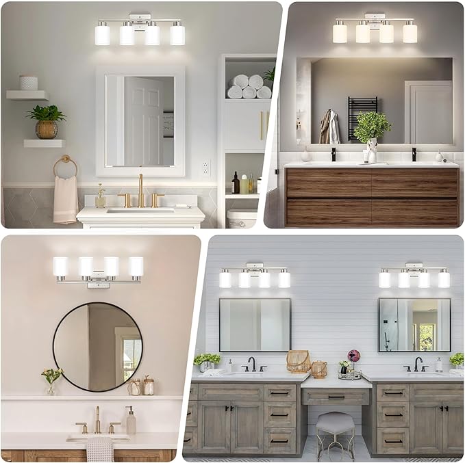 FonmYim Brushed Nickel Bathroom Light Fixtures, 4-Light Modern Vanity Light - Image 3