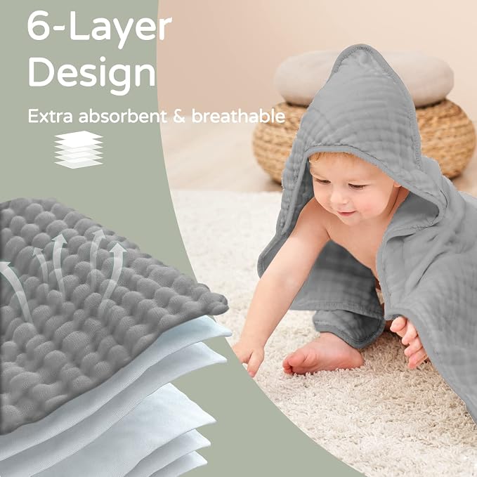 Yoofoss Hooded Baby Towels for Newborn 2 Pack 100% Muslin Organic Cotton Baby - Image 4