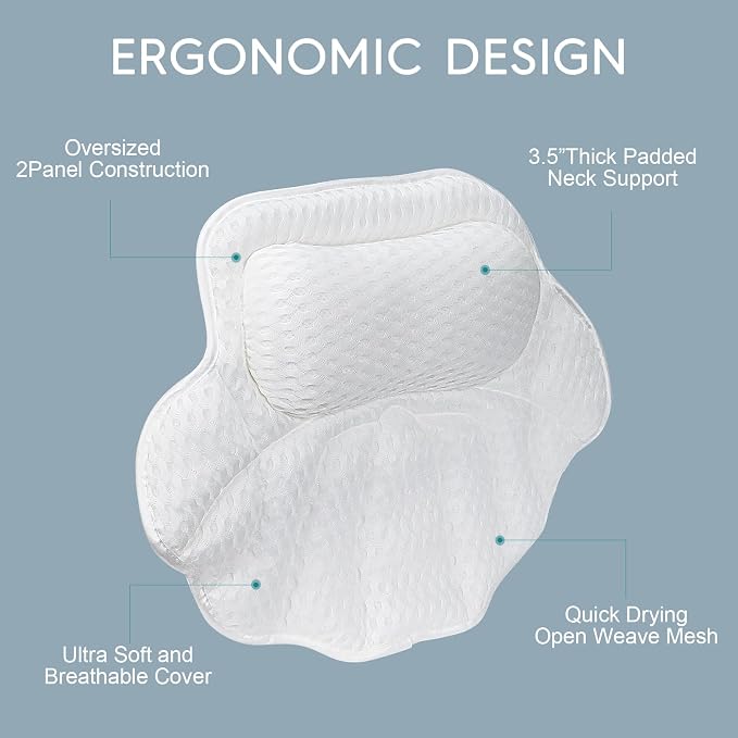 Bath Pillow for Tub, Bathtub Pillow for Head, Neck and Back Support, 4D Air - Image 2