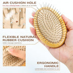 Metal Hair Brush for Scalp Massage & Hair Growth, Natural Bamboo Mental Brush - Image 2