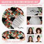 Black Cat Reusable Shower Cap Flower Double Layer Waterproof Shower Caps Large - Image 2