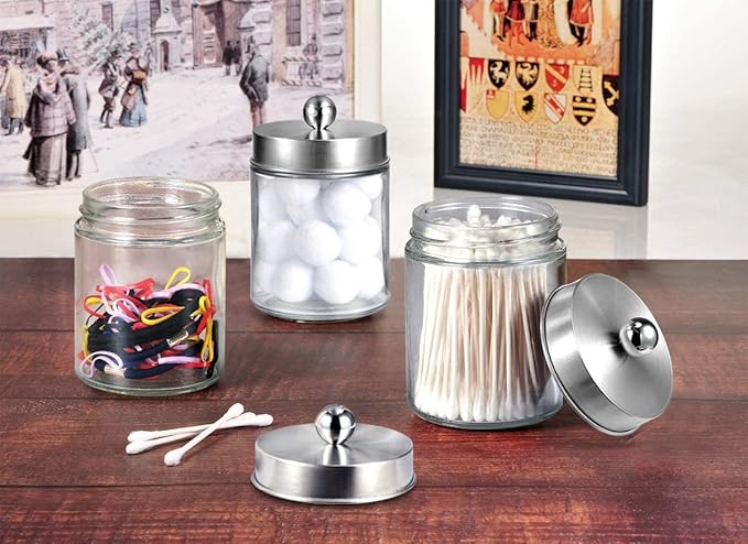 Amolliar 6Pc Apothecary Jars Bathroom Vanity Organizer- Rustic Farmhouse Decor - Image 3