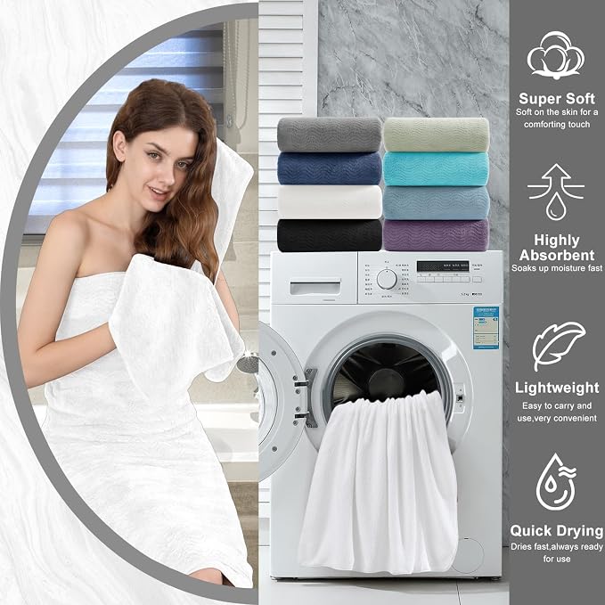 8 Piece Bath Towel Set White|2 Oversized Large Bath Sheet, 2 Hand Towels - Image 8