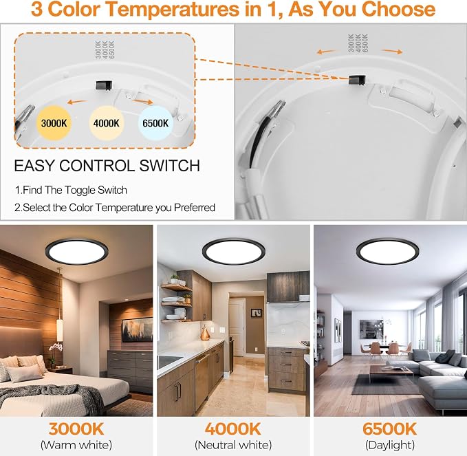 2PACK LED Flush Mount Ceiling Light Fixture, 3000K-4000K-6500K & 150W - Image 3