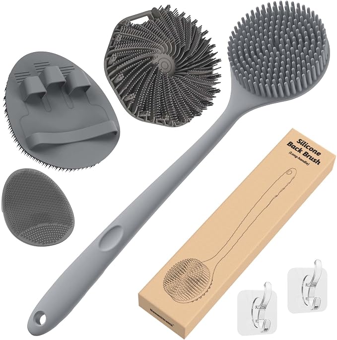 Manmihealth Silicone Back Scrubber & Soft Bath Glove Set 4 PCS, by ManmiHealth