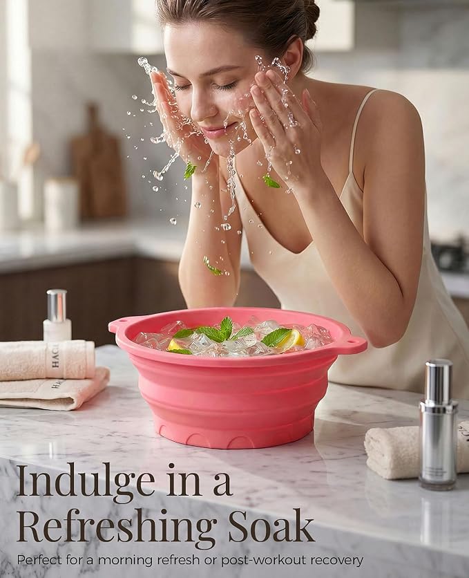 Face Ice Bath Bowl with Built-in Ice Tray, Collapsible Silicone Face Bowl - Image 4