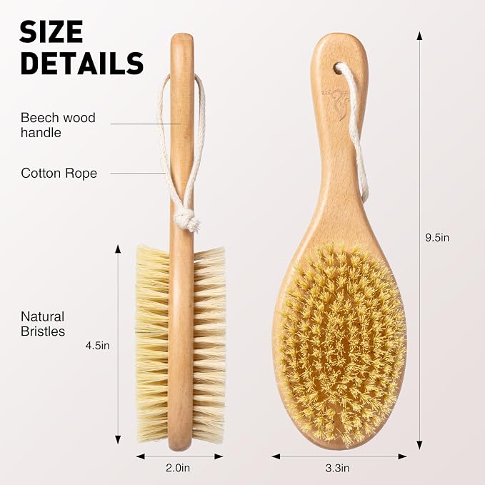 Short-Handle Dual-Sided Bath Massage Brush, Soft Boar & Firm Sisal Bristles - Image 3