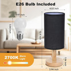 Black Small Bedside Table Lamp for Bedroom, Natural Round Wood Base&Fabric - Image 4