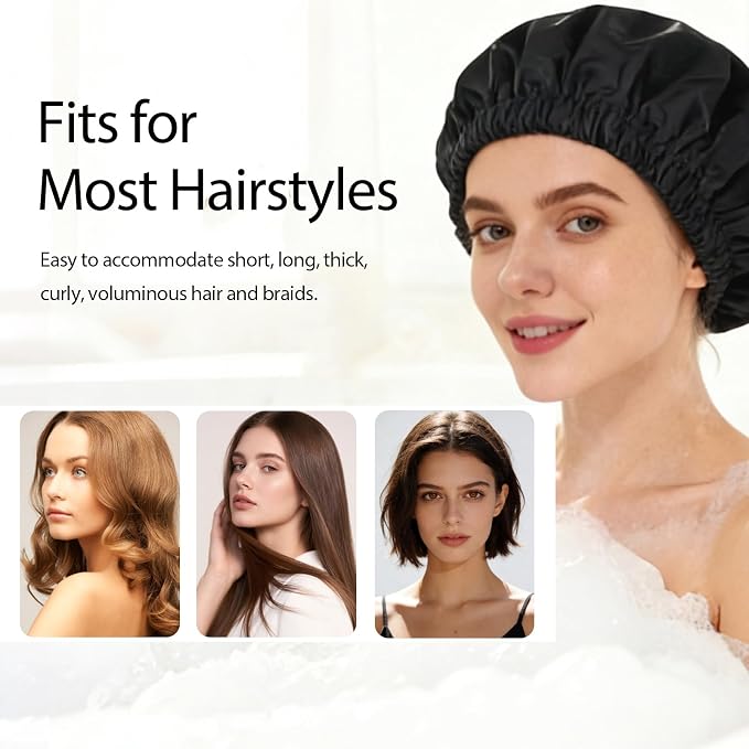 Shower Cap for Women Reusable Waterproof, Large Bath Cap - Image 4