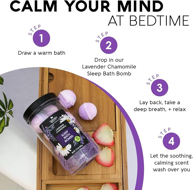 Nature’s Beauty Lavender Chamomile Sleep Bath Bomb Gift Set - Image 3