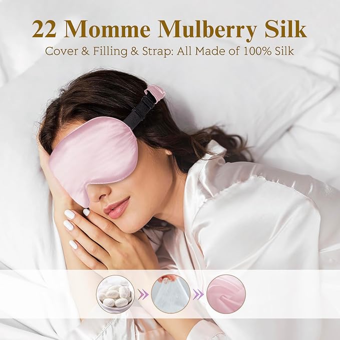 BeeVines 2 Pack 3D Contoured Sleep Mask 22 Momme Mulberry Silk Sleeping Eye - Image 2
