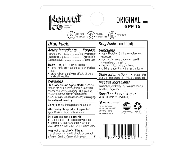 Mentholatum Natural Ice Lip Balm Original SPF 15 1 Each - Image 3