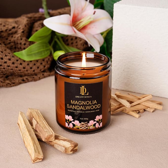 Magnolia & Sandalwood Scented Candles, Soy Candle - Image 2