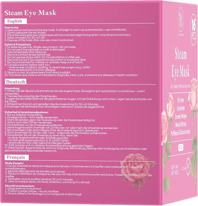 16 Pack Rose Steam Eye Mask for Dryness, Strain & Relaxation, Heated Eye Mask - Image 9
