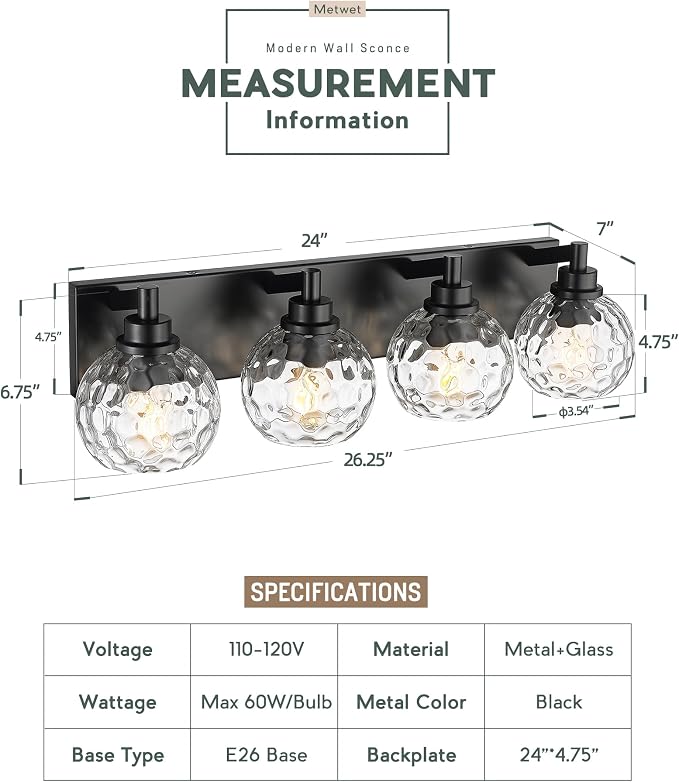 Bathroom Light Fixtures Over Mirror, 4-Light Modern Sconces Wall Lighting - Image 2