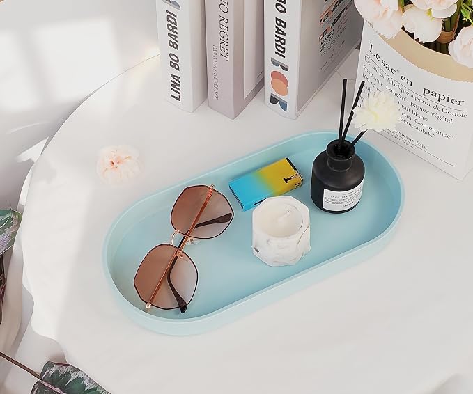 Blue Small Tray, Oval Tray for Kitchen Counter, Bathtub Bathroom Vanity Items - Image 4