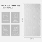 REDKISS 4 Pack Gray Microfiber Bath Towels - Image 2