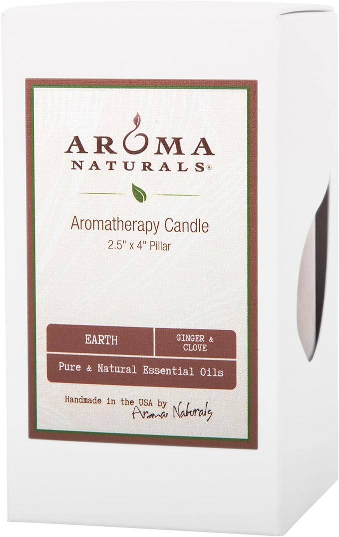Aroma Naturals Ginger and Clove Essential Oil Beige Scented Pillar Candle - Image 2