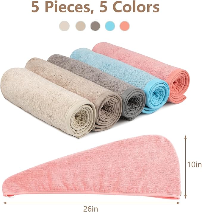 AIDEA Microfiber Hair Towel Wrap, 5 Pack Hair Turbans, Super Absorbent Quick - Image 3
