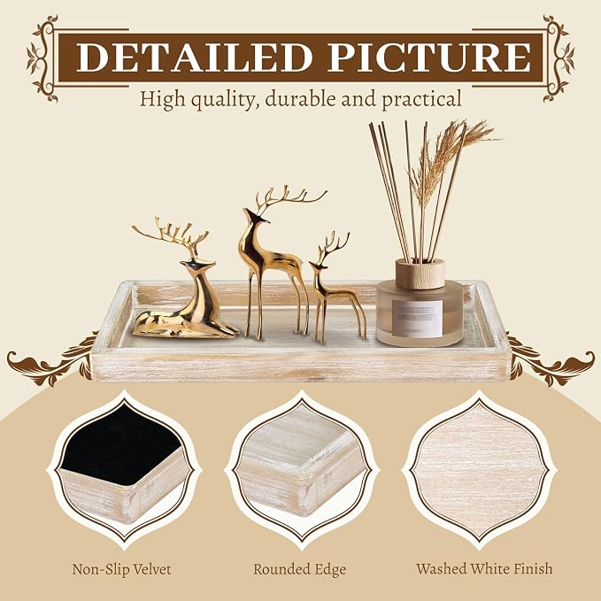 MAONAME Wash White Bathroom Vanity Tray, Rustic Long Narrow Tray, Rectangle - Image 3