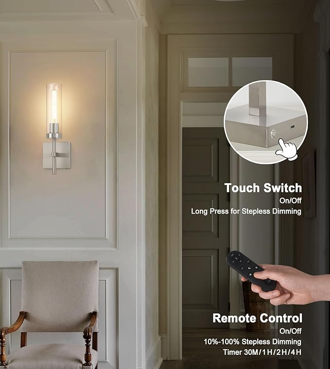 SANTOSTOCK Brushed Nickel Battery Operated Wall Sconces - Image 4