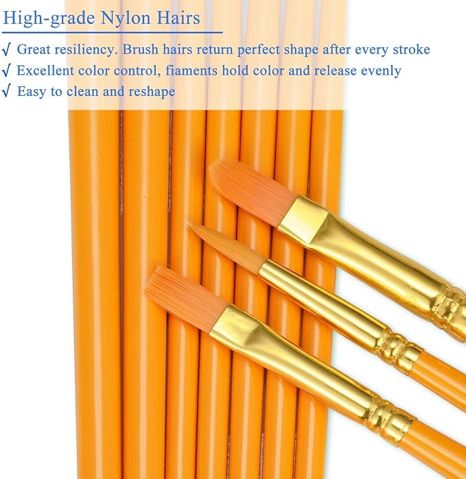 BOSOBO Paint Brushes Set, 10 Pieces Round Pointed Tip Paintbrushes Nylon Hair - Image 4