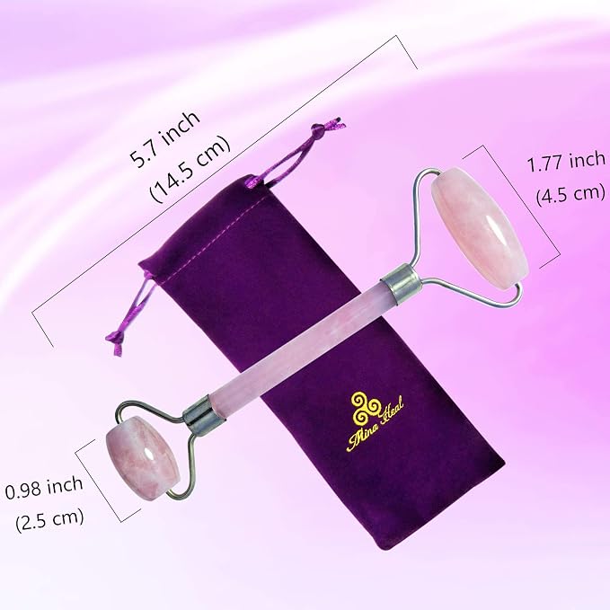Mina Heal Rose Quartz Face Roller, Lymphatic Drainage Massager, Face Sculpting - Image 2