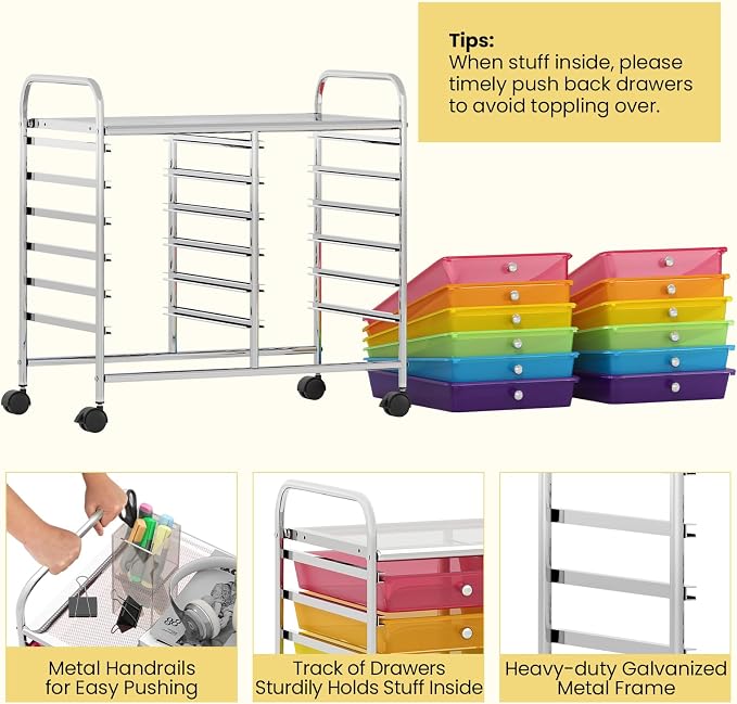 Giantex 12 Drawers Rolling Cart, Mobile Storage Drawer Cart, Classroom - Image 6