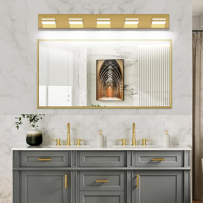 SineRise LED Modern Bathroom Vanity Light Fixtures, Brass Modern Acrylic - Image 9
