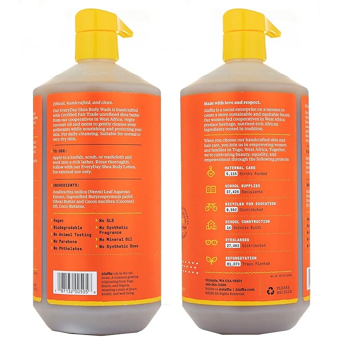 Alaffia Body Wash, EveryDay Shea, Unscented 2-Pack – Gentle Skin Cleanser - Image 2