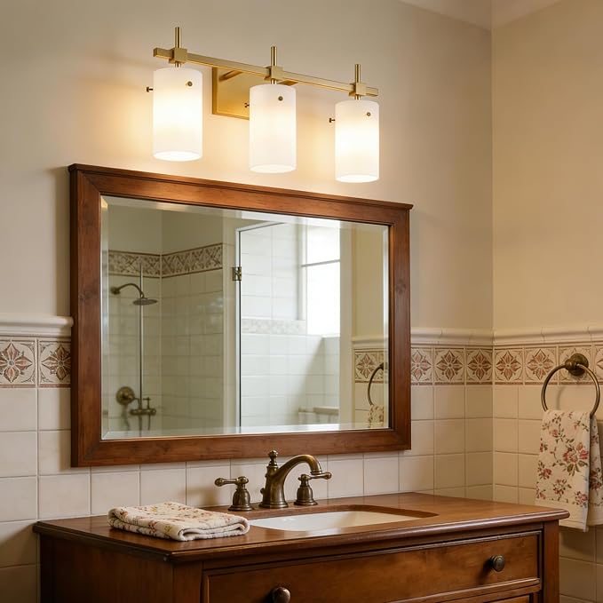 SOLFART 3-Light Bathroom Vanity Light, Modern Brushed Gold Wall Lights - Image 4
