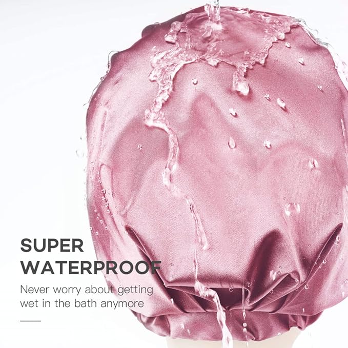 Large Shower Cap for Women Reusable Waterproof Adjustable Shower Caps - Image 4
