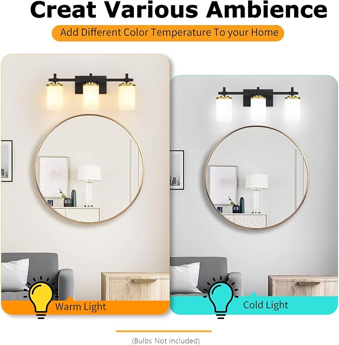 3-Lights Black and Gold Bathroom Lighting Fixtures Over Mirror, Anti-Rust - Image 5