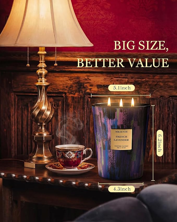 M&SENSE Wild Lavender Large Jar Scented Candle, 35oz 150H Non-Toxic Natural Soy - Image 2