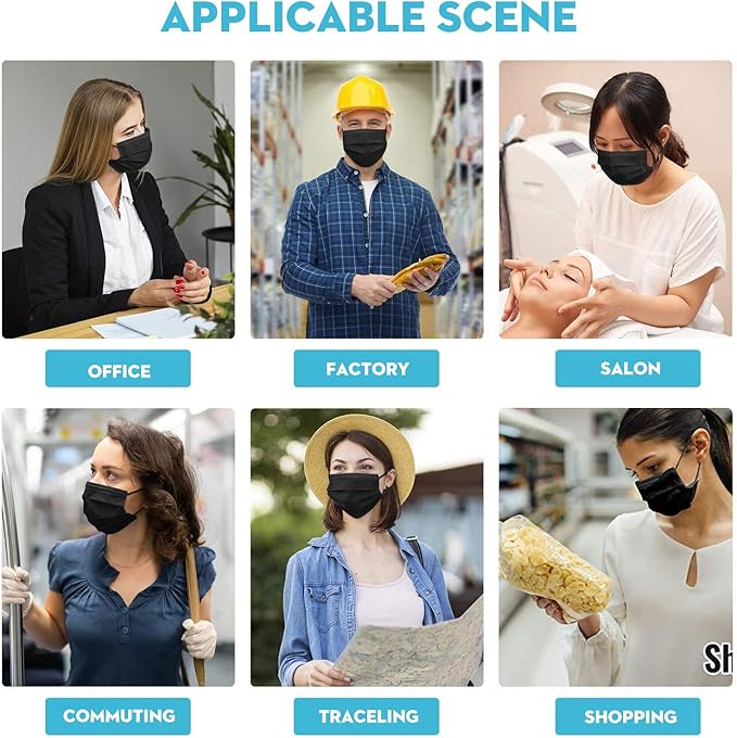 Black Disposable Face Masks 4 Layers Protection 50Pcs, Breathable Dust Mask - Image 6