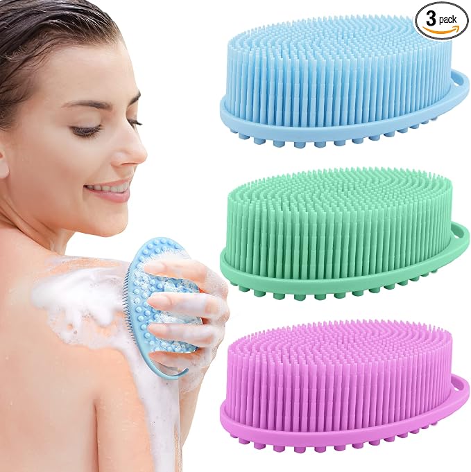 3 Pack Silicone Body Scrubber, Exfoliating Body Scrubber Fit by PQRUU