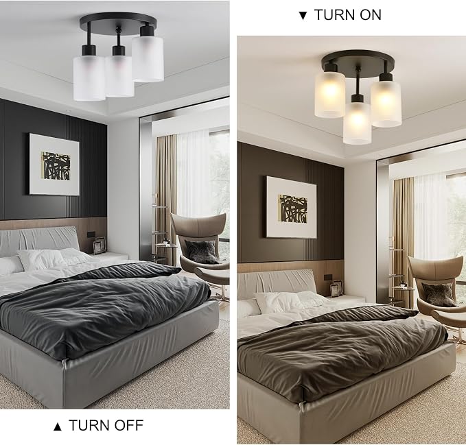 3-Light Industrial Farmhouse Black Matte Light Fixtures Ceiling Mount, - Image 6