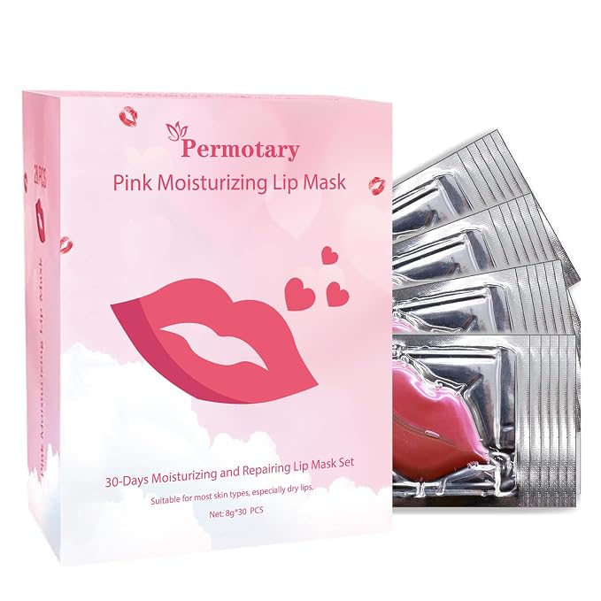 Permotary 30 PCS Collagen Lip Mask Crystal Lip Care Gel Pads by Permotary