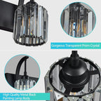 Bathroom Crystal Vanity Lights 2-Light Black Wall Lamp Modern Crystal Bathroom - Image 4
