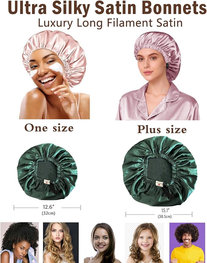 3Pcs Hair Bonnets For Sleeping Satin Bonnet For Women Silk Bonnets Womens Curly - Image 3