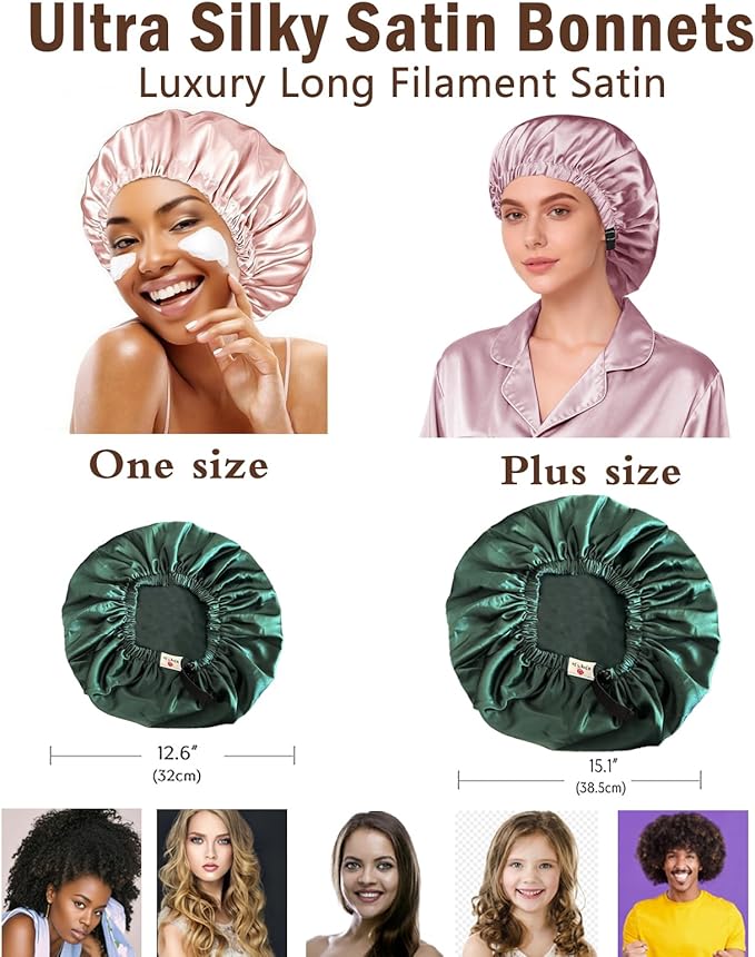 3Pcs Hair Bonnets For Sleeping Satin Bonnet For Women Silk Bonnets Womens Curly - Image 3