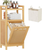 Homykic Tilt Out Laundry Hamper, 10 Gal Bamboo Laundry Storage Cabinet by Homykic