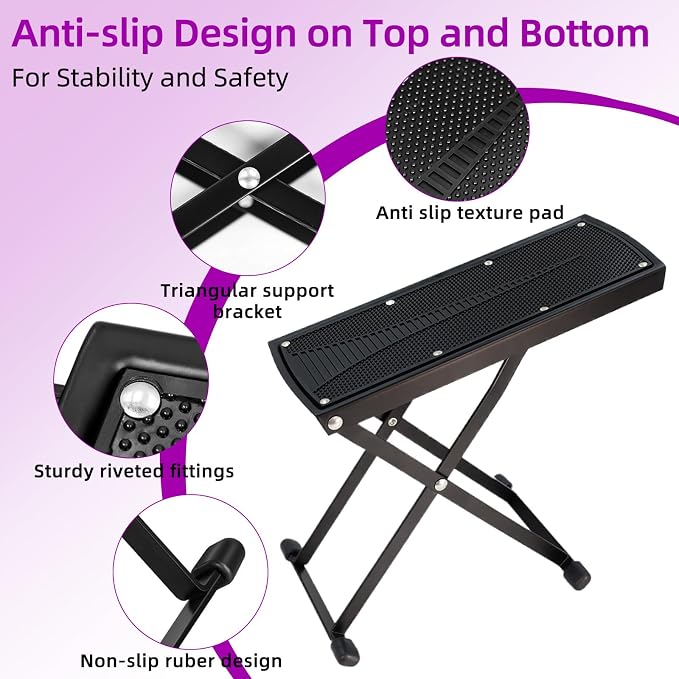 Pedicure Foot Rest, 6 Heights Adjustable Foot Stool, Metal Foldable Non-Slip - Image 3
