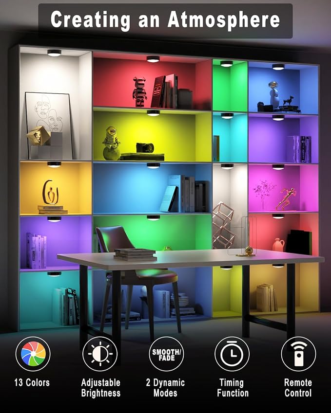 HELPLEX LED Puck Lights with Remote, 6 Pack Color Changing RGBW, Battery Powered - Image 6
