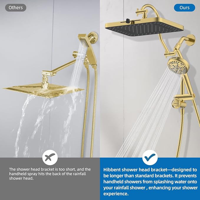 Hibbent cUPC Certified 13'' Shower Head Combo, High Pressure 5 Spray Rainfall - Image 6