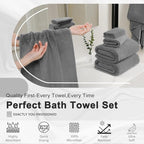 4 Piece Extra Large Bath Towel 35"x70" Oversized Bath Sheet Grey Bath Towel Set - Image 6