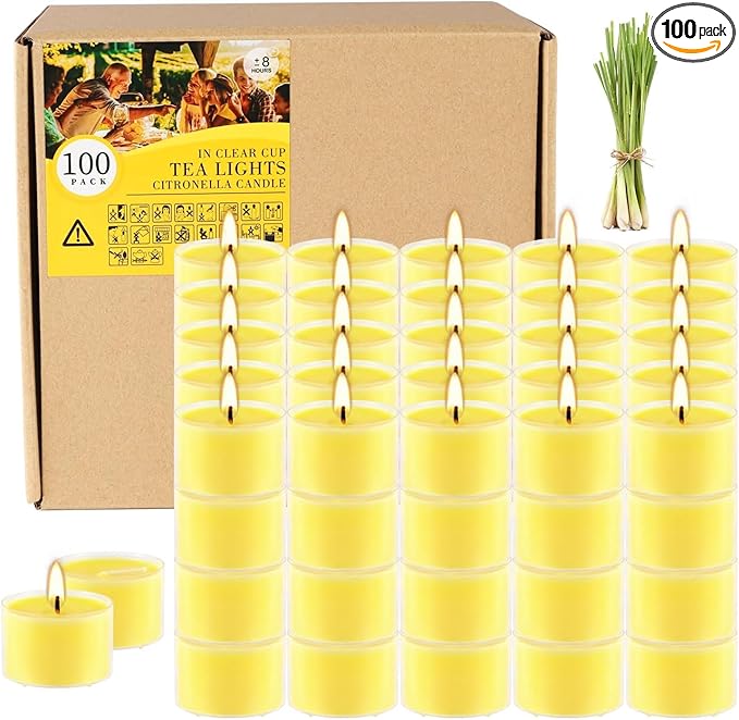 Fclayvts 8-Hour 100 Pack Citronella Tealight Candles, Outdoor and Indoor Summer by fclayvts