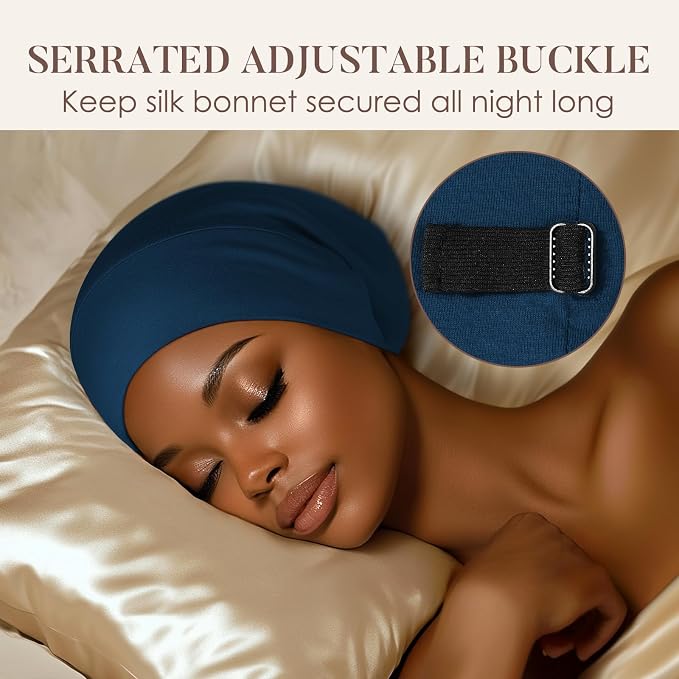 LULUSILK Mulberry Silk Lined Sleep Cap, No More Frizzy Tangled Hair, Stay On - Image 4