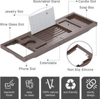Foldable Bathtub Caddy Tray for Tub, Bamboo Expandable Bath Table Trays - Image 5