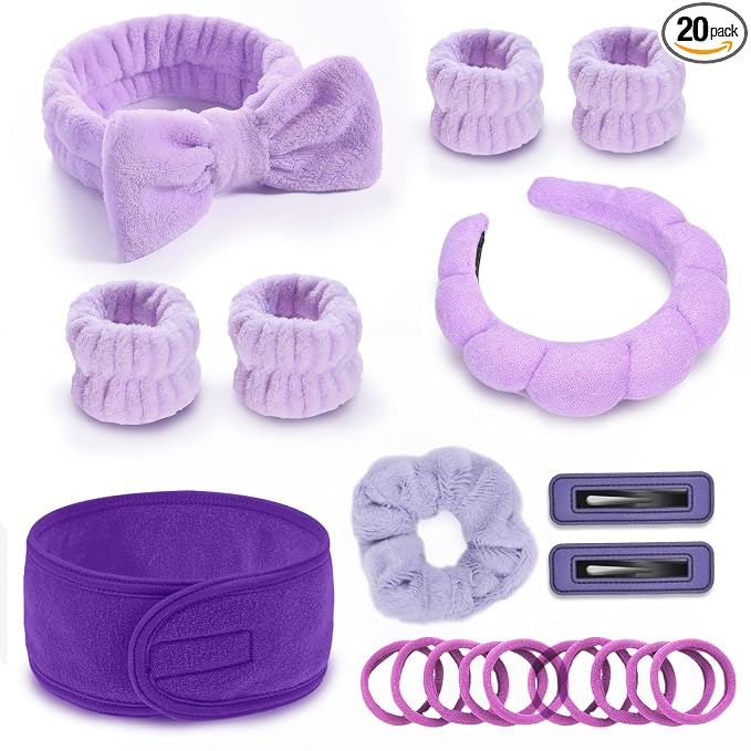 20 Piece Spa Set, Face Wash Headband and Wristband, Bubble Headband, Gifts by LTHYHJ